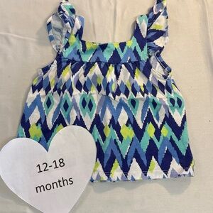 Gymboree Blue and Green Chevron Blouse dress with Ruffled Sleeves